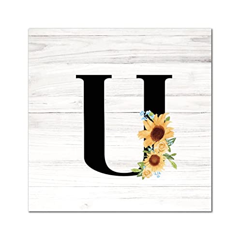 Lettre U en bois noir de salon avec motif tournesol pour chambre