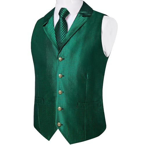 Men's Silk Vest Tie Set Plaid Gothic Waistcoat Sleeveless Jacket For Suit Wedding Party Tuxedo4