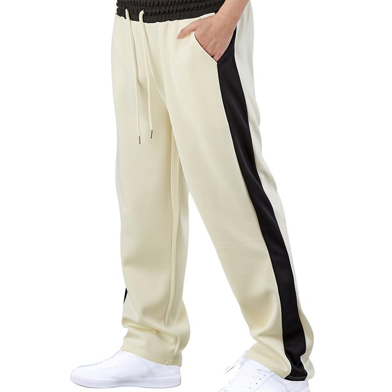 Men's Workout Pants Waist Drawstring Wide Leg Athletic Pants Loose Fit Sweatpants Casual Yoga Trousers with Pocket