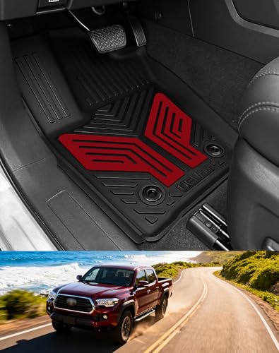 Image of Premium Color TPE Floor Mats for Toyota Tacoma 2024 2025 2026 Double Cab Auto Tran (Not fit Hybrid) | Racing Red Wing Design | All-Weather Floor Liners for TRD /SR /SR5 /limited 1st&2nd Row Mats