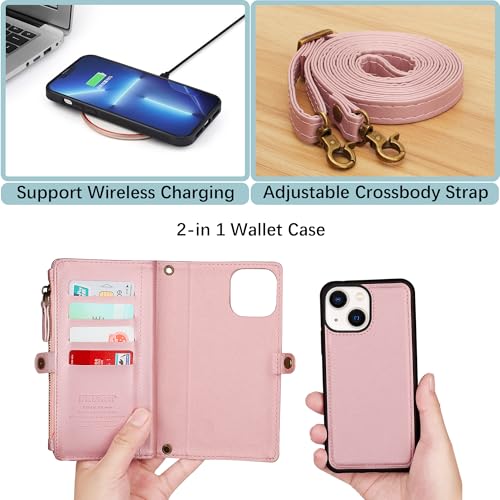 Dkdksip ML-041 For Iphone 16 Pro Max Wallet Case For Women, Support Wireless Charging With Rfid Blocking Card Holder, Pu Leather Wallet Detachable Magnetic Phone Case Crossbody Strap thumb #2