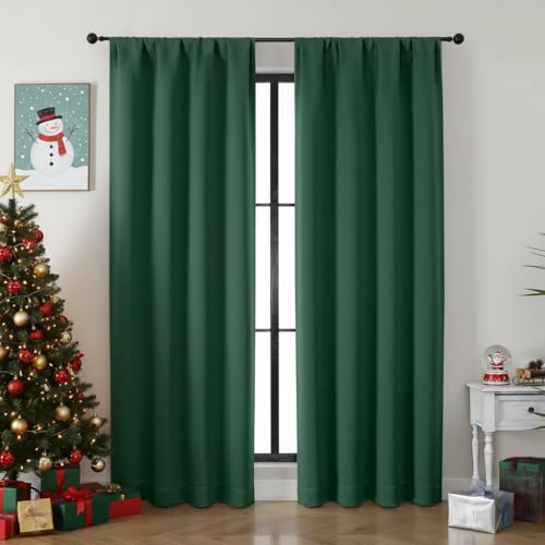 Image of Simplebrand Ava Ever Green Blackout Curtains for Bedroom 84 Inch Length 2 Panels Set, Solid Thermal Insulated Privacy Living Room Window Treatment Curtains Blackout Drapes, W40 x L84 Inch, Ever Green