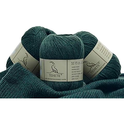 TEHETE Merino Wool Yarn for Knitting and Crochet Yarn 3ply 50g × 3 Balls Soft and Warm - Olive Green Cover