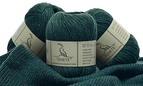 TEHETE Ovillo de lana, Hilados lana merino, 3 Bolas x 50g, Hilo para manta,suéter calcetín, bufanda, diy, ganchillo y tejido-Verde oliva Cover