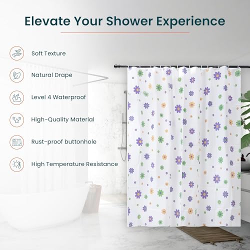 Image of Kuber Industries Pack of 2 Waterproof Shower Curtains For Bathroom | Washroom Partition Screen & Wall Divider Parda For Bath | 6x6 Ft Floral Print - White