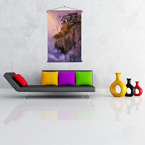 Image of ArtzFolio Fantasy Scenery With Floating Islands Canvas Fabric Painting Tapestry | Scroll Art Hanging 28.3 x 40 inch (72 x 102 cms)