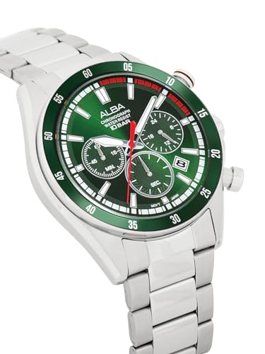 ALBA Stainless Steel Men Analog Wristwatch At3J25X1, Green Dial, Silver Band - Image 3