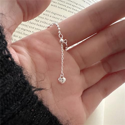 Dtja Delicate Heart Charm Ball Chain Adjustable Ring 925 Sterling Silver Promise Statement Rings for Women Girls Expandable Cute Finger Rings Fashion Wedding Engagement Valentine Jewelry Gift4