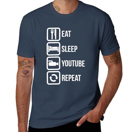 Eat Sleep YouTube Repeat Funny, maglietta da uomo, Stile blu navy, 3XL