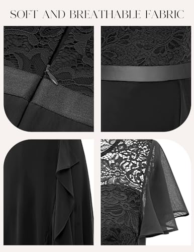Image of BeryLove Formal Long Dresses for Women Wedding Guest Cocktail Bridesmaid | Airy Lace & Chiffon Evening Gown, Flutter Sleeve, Ideal for Mother of the Bride, Prom, Homecoming Party & Semi-Foraml Events