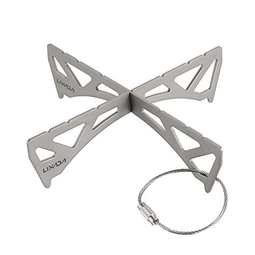 HUIOP Portable Stove Bracket, Titanium/Stainless Steel Cross Stand, 3x3.2x4.9 Inches, 27 Grams