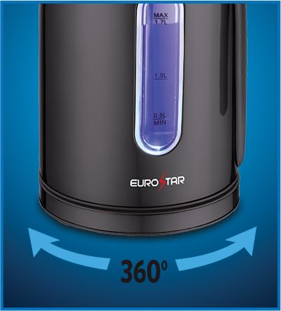 Pava eléctrica de acero inoxidable 1.7 L Eurostar negra miniatura 2