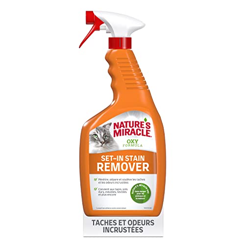Nature’s Miracle Set-In Stain Remover - Solution en Spray conçue pour les taches et les odeurs de chat profondément incrustées – Formule à l’Oxygène Actif – Multi-surfaces – Parfum Orange – 709 ml