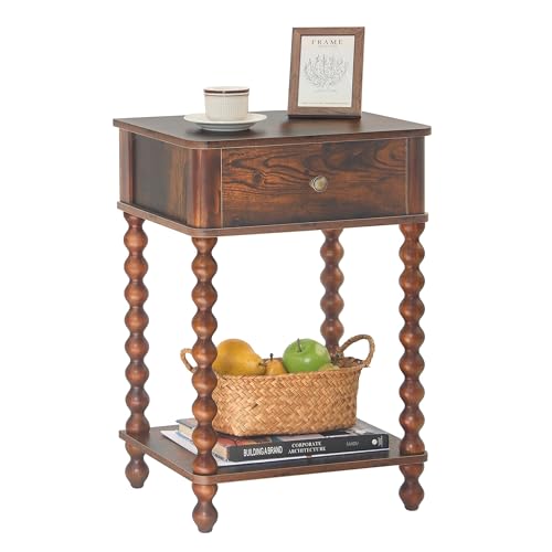 AWASEN Nightstand Mid Century Modern Night Stand with Drawer for Living Room Modern Bedside End Table with Spindle Wood Legs for Bedroom Office Rustic Brown