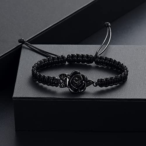 Image of Imrsanl Rose Flower Urn Bracelet for Ashes Cremation Memorial Jewelry of Loved Ones Adjustable Braided Rope Ashes Bracelet Funeral Keepsake for Women