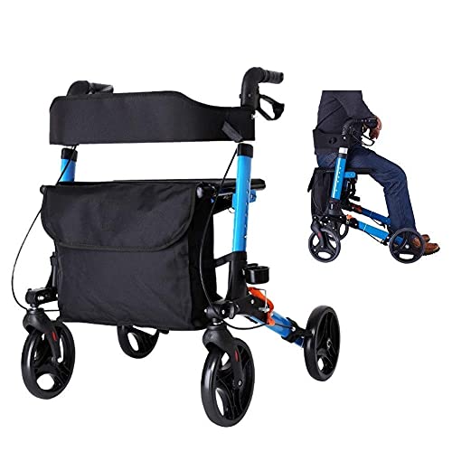 JKJZSALJ Déambulateur Pliable pour Personnes Âgées, Déambulateur pour Intérieur Et Extérieur, Tout Terrain, Léger, Réglable en Hauteur avec Siège, Charge 140 Kg