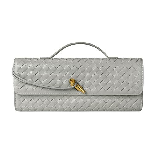 Image of Joryin Woven Purse for Women Evening Clutch Woven Leather Handbags Crossbody Bag Purse Formal Evening Bag, Vegan Leather