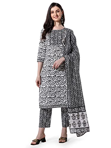 Image of MIRCHI FASHION Pure Cotton Floral Printed Kurta Set with Dupatta | 3 Piece Straight Fit Kurta Pant Set | Ethnic Office Wear Salwar Suit for Women
