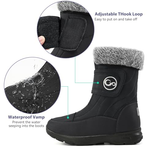Snow Boots for Womens Winter Shoes: Warm Fur Lining Mid Calf Boots Women Anti Slip Waterproof Hook Loop Comfortable Outdoor Boot4