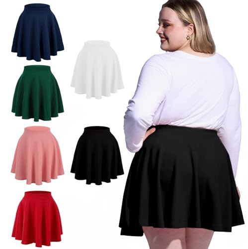 Moon Wood Women's Plus Size Mini Skater Skirt- Basic Versatile High Waisted Flared Casual Stretchy Skirts - Image 5