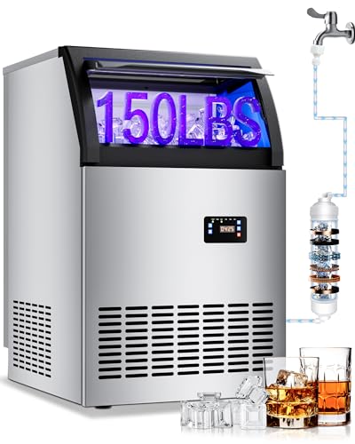 Quyndor Commercial Spray Drench Ice Maker Machine 150 Lbs/Day, Undercounter Ice Makers 100Lbs Storage Bin and 32 Ice Trays, Under Counter ice Maker for Home, Bar, Party