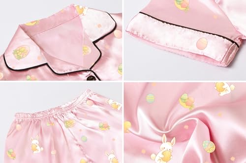 Image of Umeyda Women & Girls Pajamas Set, Soft Satin Lightweight Silk Button-Down Top with Shorts 2 Piece PJS for Mom Boys Kids Gifts