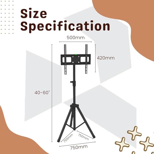 Image of Audiovan Metal Tripod TV Stand Wooden for 32-55 Inch,Floor TV Stand (Height - 1455) 100x100-400x400 VESA Corner TV Stand Floor Standing (Black, Tripod 32-55 Inch)