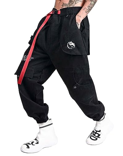Niepce Inc Japanese Streetwear Cargo Pants for Men with Straps