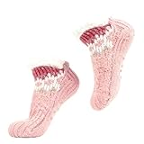 Rutschfeste Hausschuhsocken Dicke Pantoffel Socken Damen-Hausschuhsocken Frauen Warme Wintersocken Wärmehaltesocken Gestrickte Socke Fuzzy Bett Hausschuh Warme Socke Dicke Weihnachtssocken, 1 Paar
