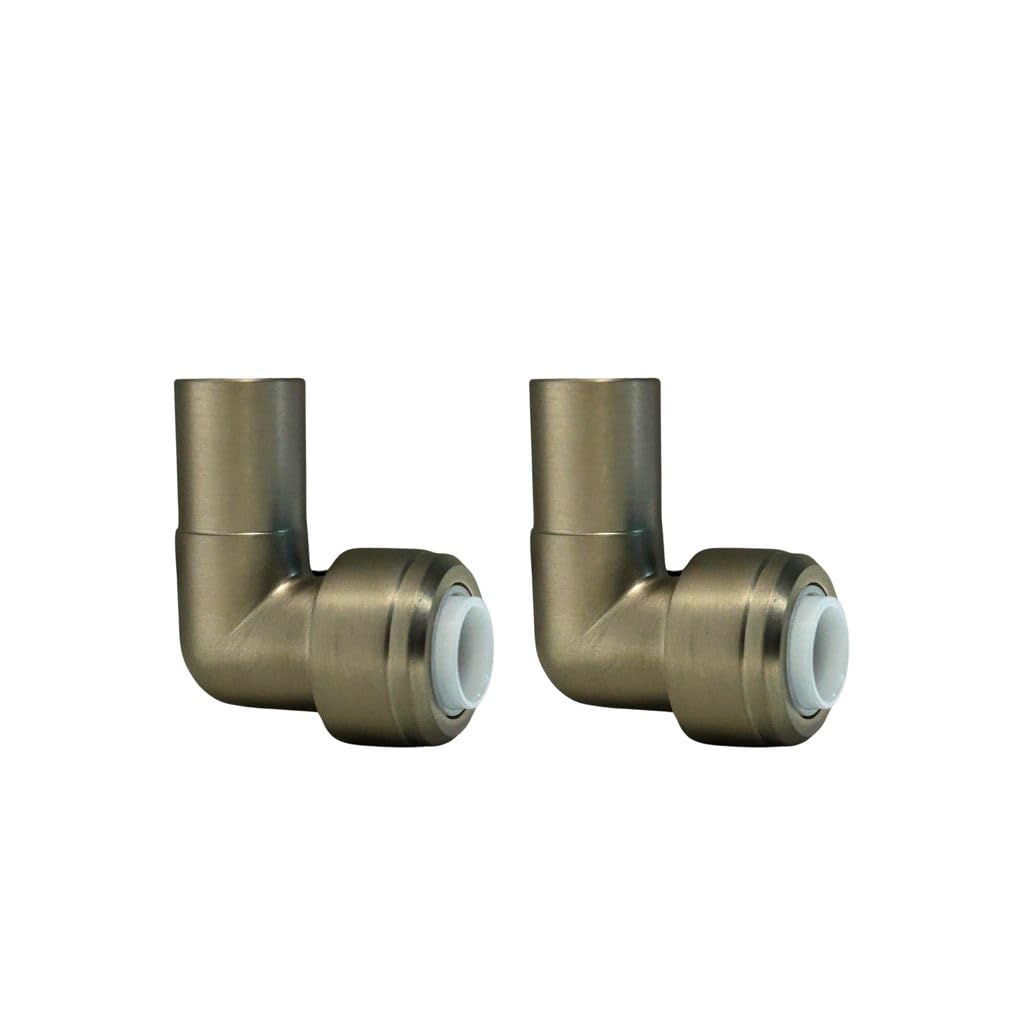 15mm x 10mm Push Fit Radiator Valve Brushed Nickel Reducing Elbow Stem Compression (Pack of 2)