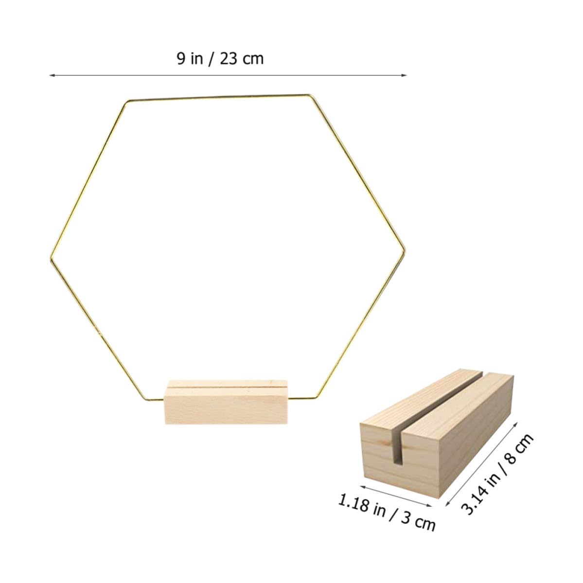 PLAFOPE 10 Piezas Aro de Metal Hexagonal con Base, Dorado, de Metal y Madera, Centro de Mesa para Boda y Manualidades DIY, para Decoración de Mesas