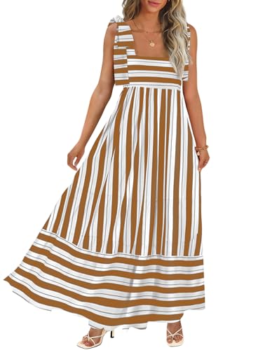Image of CURBODO Women's Summer Maxi Dress Boho Spaghetti Straps Casual Long A-line Smocked Beach Dress Square Neck Flowy Sun Dress