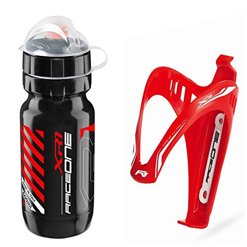 Raceone.it - KIT Race Duo X3 Matt (2 PCS): Porta Bidon X3 + Bidon de ciclismo XR1 Bici Carrera de Ruta / Bicicleta de Montaña MTB / Gravel Bike. Color: Rojo / Blanco 100% MADE IN ITALY