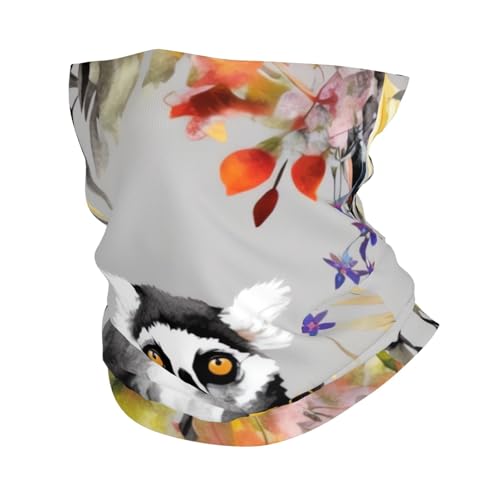 Animals Lemur Flowers Pattern Neck Gaiter UV Sun Protection Face Mask Scarf Cooling Breathable Face Cover for Men Women Elastic Balaclavas Versatile Bandana, Sun & Wind-proof for Skiing Hiking