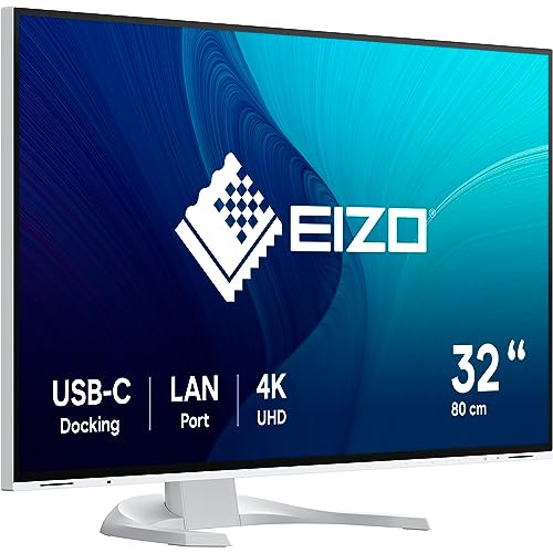 EIZO FlexScan EV3240X-WT 80 cm (31,5 Zoll) Monitor (USB-C (94W PD), DisplayPort, HDMI, USB-Hub, RJ-45 LAN, KVM Switch, 5 ms Reaktionszeit, 3840 x 2160 (4K UHD)) weiß
