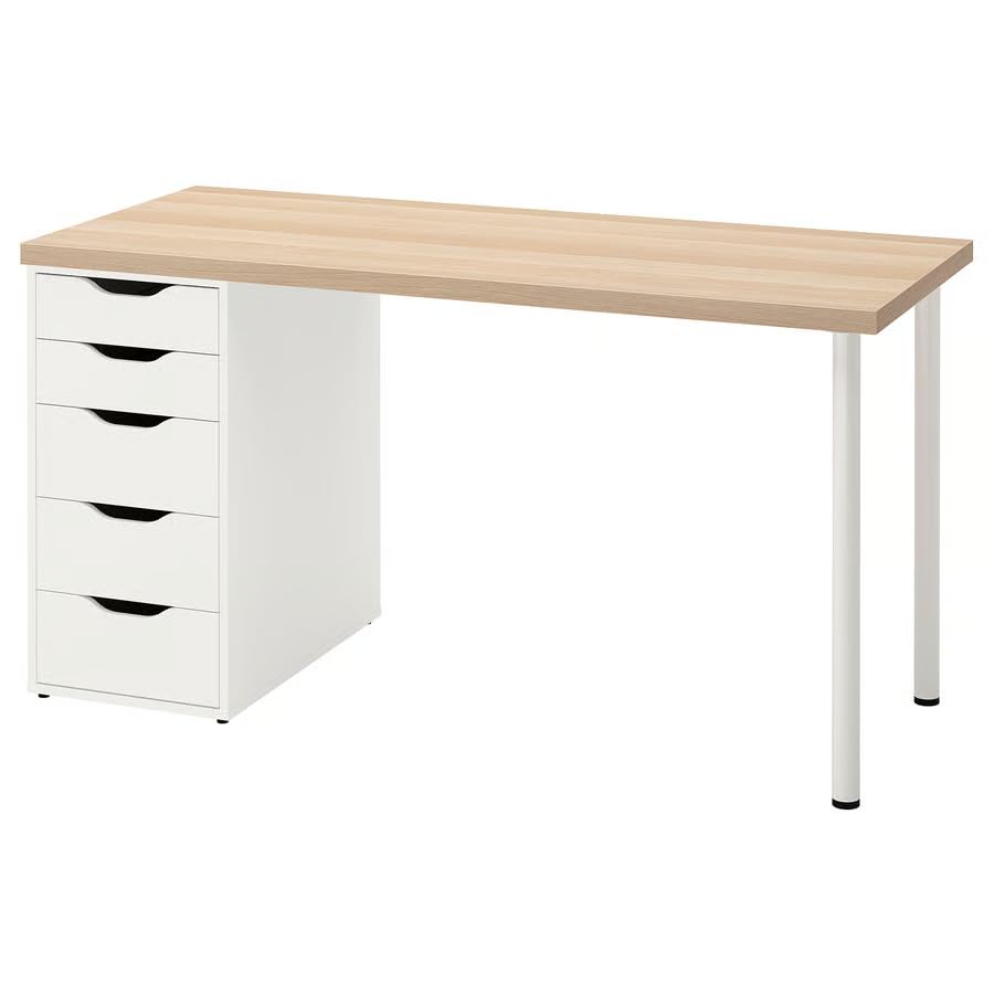ZRIZAURA LAGKAPTEN/ALEX Desk 120×60 cm – Computer Desk with 5 Drawer Unit & Storage Shelves – Home Office Desk, Study Table (White/WSO)