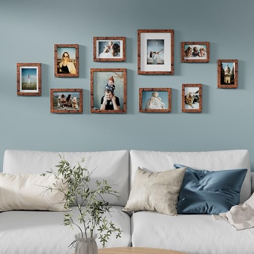 Image of Vittanly Picture Frames Set of 10, Picture Frames Collage Wall Decor with Two 8x10, Four 5x7 and Four 4x6 Photo Frames, Gallery Wall Frame Set for Wall or Tabletop Display, Rustic Brown