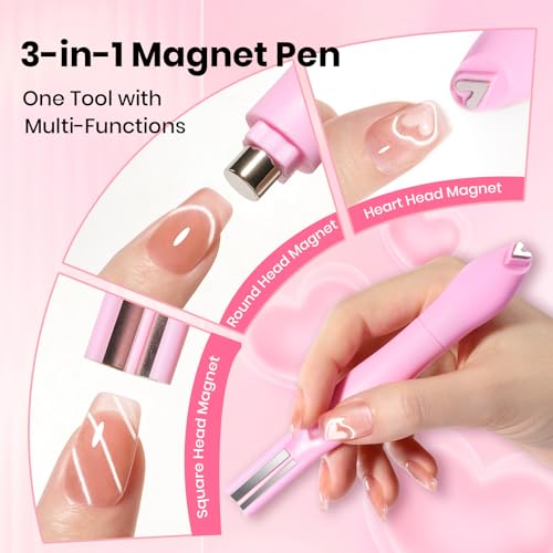 Image of Beetles Cat Eye Magnet for Nails - 3 in 1 Nail Magnet for Cat Eye Gel Nail Polish Heart /French /Stripe /Glass Bead /Side Light /Wide Light Effect Magnetic Nails Art Tools Home DIY Salon Manicure Design