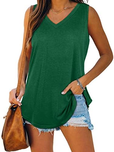XIEERDUO Plus Size Tank Tops for Women V Neck Sleeveless Tanks Casual Loose Fit Green 2XL