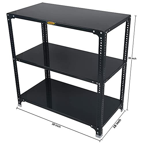 Image of Mil-Nil Prime CRC Sheet 3 Shelf Multipurpose Slotted Angle Rack, 36 x 36 x 18 Inch, 24 Gauge (Grey) 16 Gauge Angles