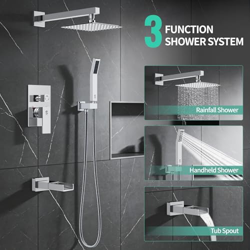 Image of SR SUN RISE 8'' All-Metal Shower System with Tub Spout Handheld Sprayer