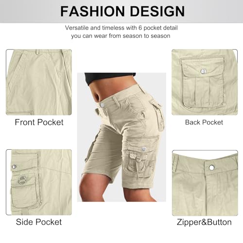 Bermuda cargo feminina com design de bolso com aba, comprimento até o joelho, shorts de caminhada de