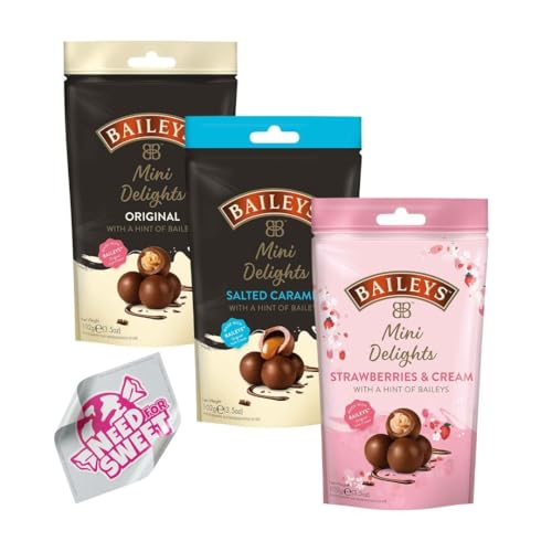 Baileys Mini Delights Trüffel 3er Set 306 g inkl. Needforsweet Aufkleber Irish Cream Schokoladentrüffel Mix mit den Sorten Original Strawberry und Salt Caramel zum Teilen & Genießen -Bundle