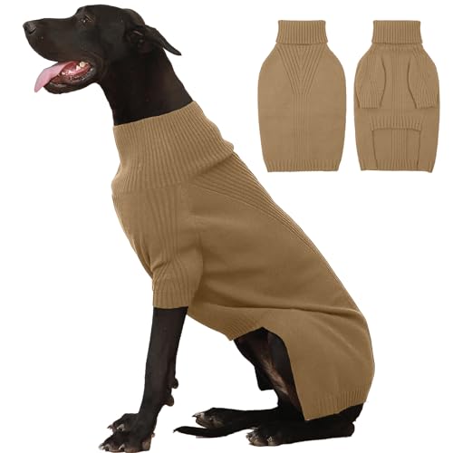 Image of IECOii Great Dane Sweater,Extra Large Dog Sweaters for Giant Breed Dogs 4XL | Turtleneck Stretchy Pullover, Thermal Knitted Clothes for Great Dane, Doberman, Mastiff, Easy On Cold Weather Wear, XXXXL