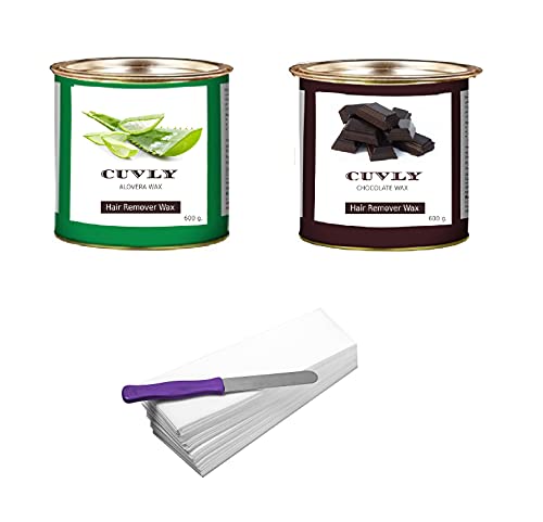 Wax Waxing Hair Removal Hot Wax Kit, Chocolate Wax 600g + Aloe Vera Wax 600g + strip 70pcs + knife Wax Combo Kit (Pack of 4) (Chocolate Wax & Aloe Vera Wax)