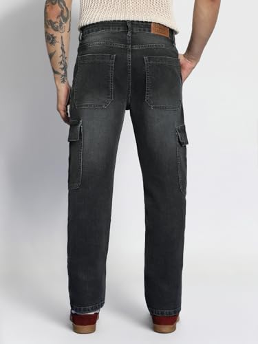 Image of Urbano Fashion Men's Regular Fit Washed Cargo Jeans with 6 Pockets Stretchable