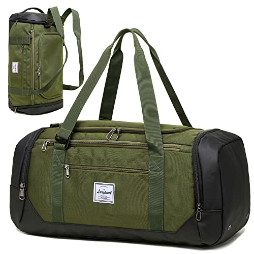 Laripwit Travel Duffle Bag for Men 40L Medium Gym Duffel Backpack with Shoe Compartment & Wet Pocket Sports Holdalls Women Weekend Overnight Bag for Traveling Camping, Green