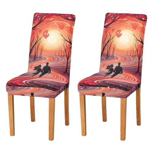 JUMBEAR Coppie coprisedie per San Valentino, per sala da pranzo, 4 pezzi, elasticizzato, rimovibile, lavabile, coprisedia decorativo