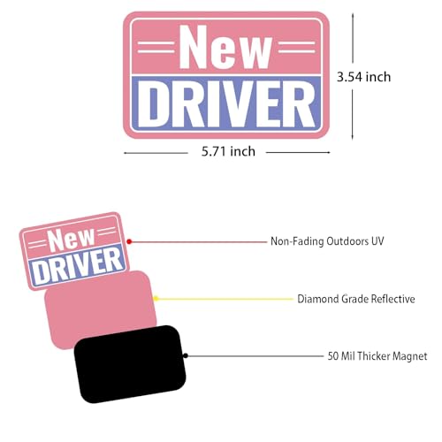 Image of 2 Pack Student Driver Magnet & New Driver Car Magnet - Removable Reflective Stickers No Residue, Automotive Safety Stickers, Magnetic Decal (Pink /Purple-New)