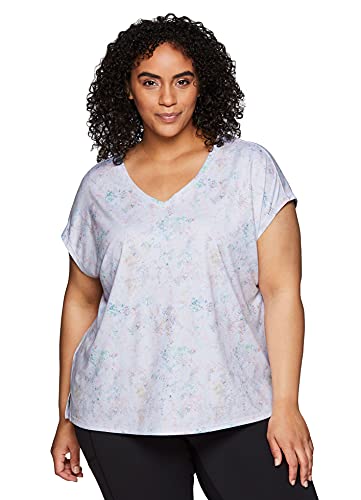 RBX Active Women s Plus Size Athletic Fashion Yoga Everyday Relaxed Short Sleeve Ultra Soft V-Neck Snake Print Top Snakeskin Multi 2X